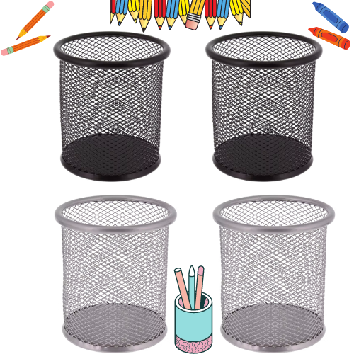 4Er Set Stiftehalter Schreibtisch Organizer Stifte Halter Metall Stiftebecher-image