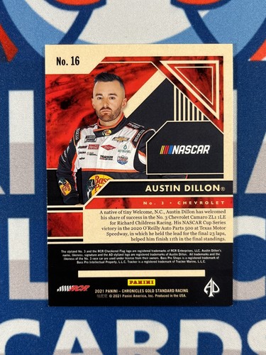 2021 Panini Chronicles Gold Standard /199 Austin Dillon #16 - Picture 2 of 2