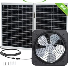 50W Foldable Solar Panel & 14" DC Fan with 40W Motor for Roof Vent Chicken Coop