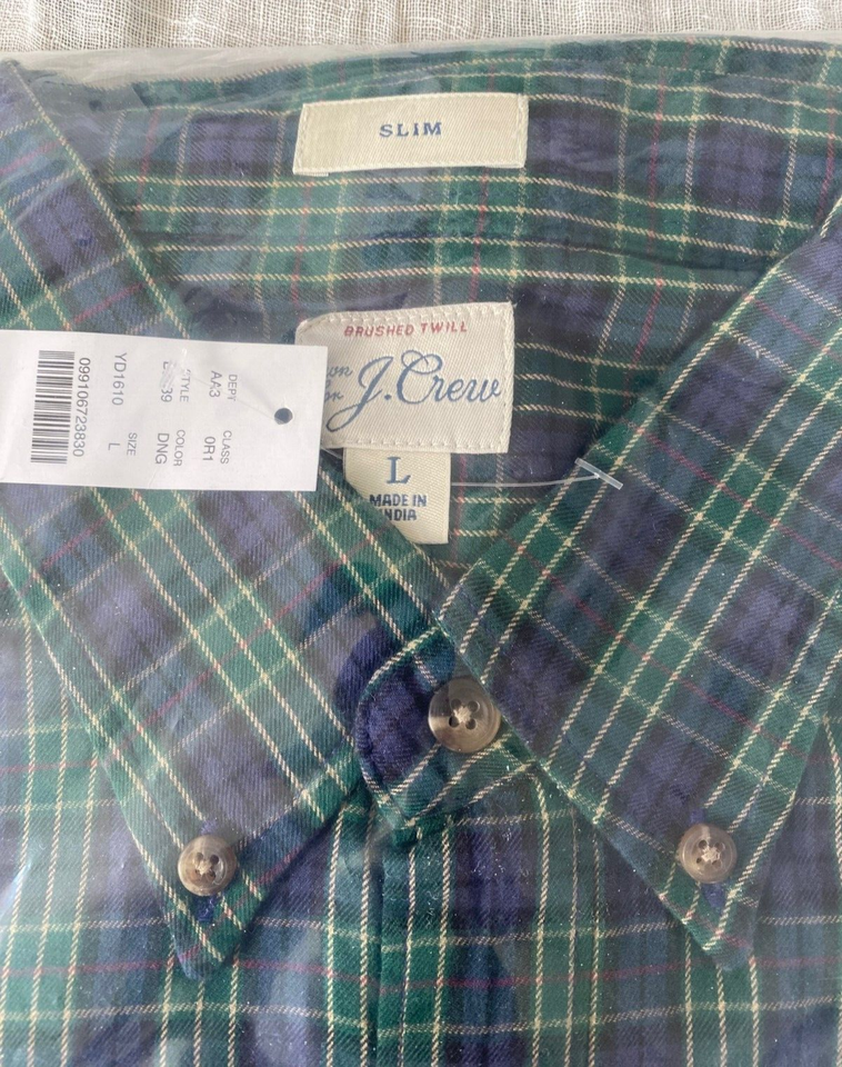 NWT J.Crew Large, Slim Brushed Twill Shirt, Devora Navy Green 79 eBay