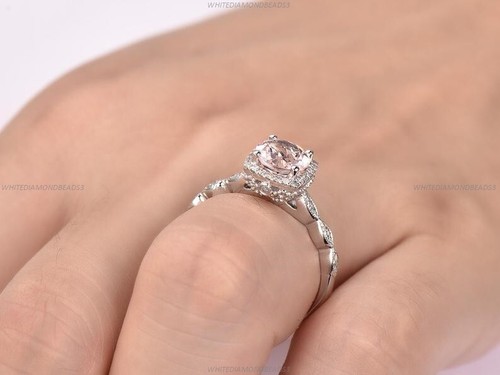 Morganita Moissanita Filigrana Banda Alianza 14k Oro Blanco Joyería Fina - Imagen 7 de 7