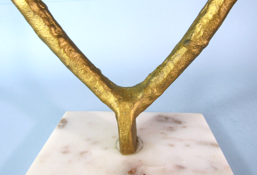 SCULTURA WISHBONE METALLO DORATO GRANDE STATUA ALTA 15" SU BASE MARMO - Foto 7 di 8