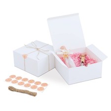 12 Pack White Gift Boxes, 8x8x4in, with Lids, 80ft Twine, Stickers  Tape, Ea...