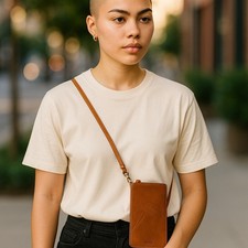 Heyday Crossbody Phone Wallet Purse Bag Brown Faux Leather Adjustable Strap