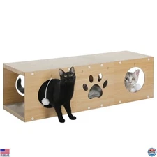 PEQULTI Cat Scratching Pad and Tunnel House, Interactive Scratcher with Pompom