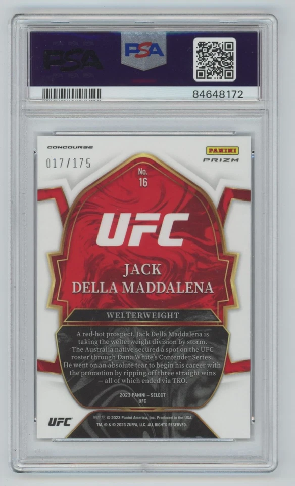 2023 panini select UFC rookie Red /175 psa10 Jack Della Maddalena #16 - Image 2 of 2