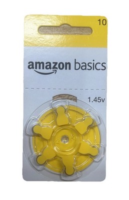 Amazon Basics 60-Pack Hearing Aid Size 10 Zinc-Air Batteries, 1.45 Volt, Yellow