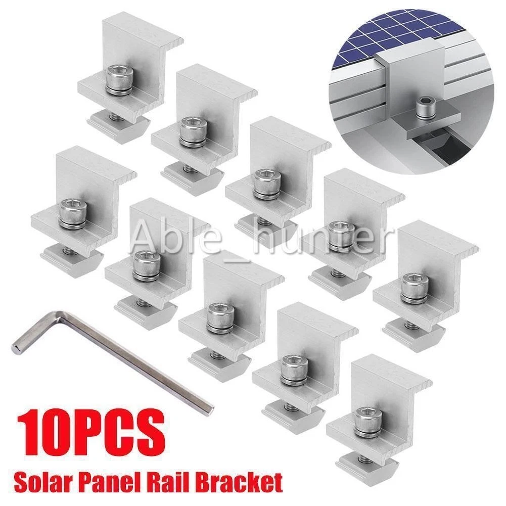 10x Solar Panel Rail Bracket Mounting Aluminium Alloy Fixing End Clamp 35mm