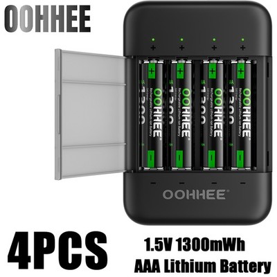 4PCS OOHHEE 1300mWh 1.5V AAA Rechargeable Lithium Batteries with Charing Box