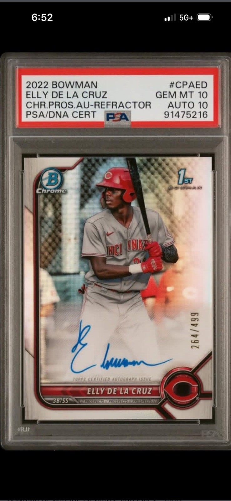 2022 Bowman Chrome Bowman 1st Auto Refractor #/499 Elly De La Cruz PSA 10/10