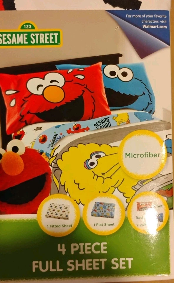 NEW Sesame Street 4-Piece Full Size Sheet Set - Elmo Cooke Monster Big Bird - Image 4 of 4