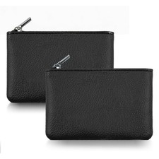 2 Pack Leather Zipper Coin Purse,Portable Change Wallet,Coin Pouch 2PCS Black