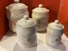 Vtg International Stoneware Marmalade 4 Piece Canister Set W Lids