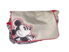 Disney Baby Mickey Mouse Gray Red Diaper Travel Tote Bag w/ Baby Bottle Holder