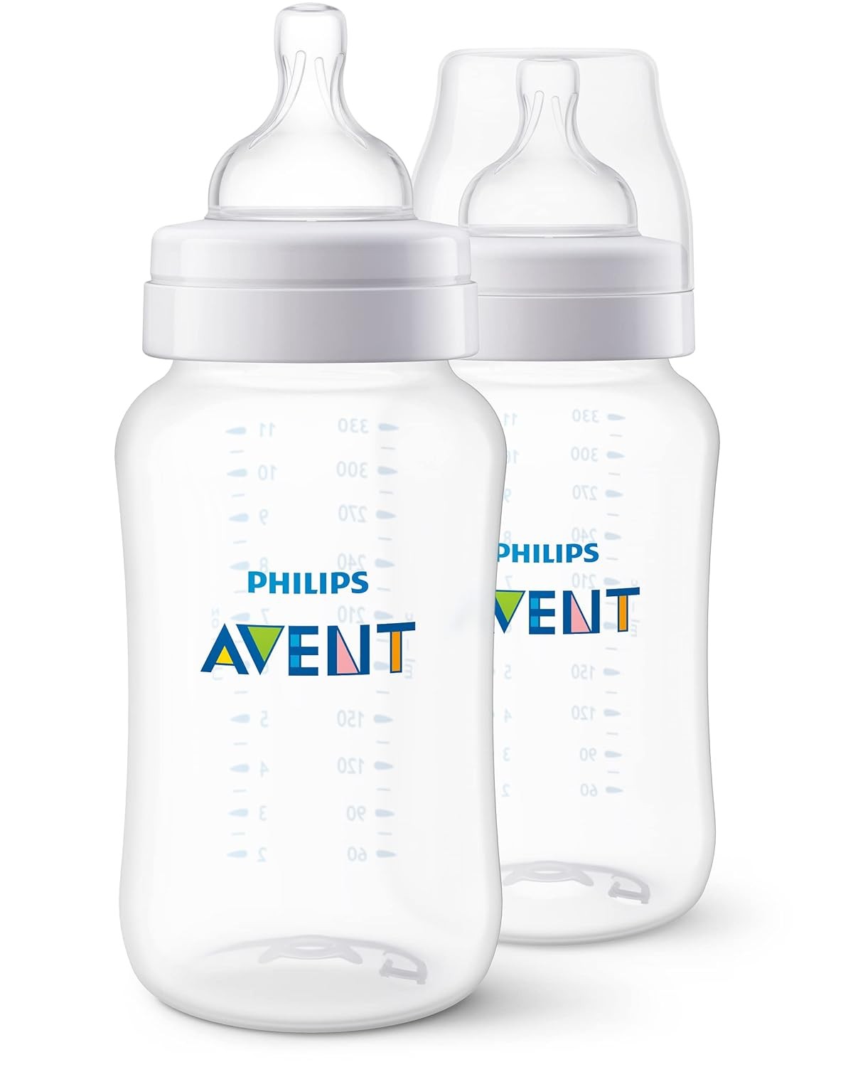  Anti-Colic Baby Bottles, 11oz, with Flow 3 Nipples, 3m+, 2p