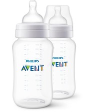 Anti-Colic Baby Bottles, 11oz, with Flow 3 Nipples, 3m , 2pk, Clear, SCY106/02