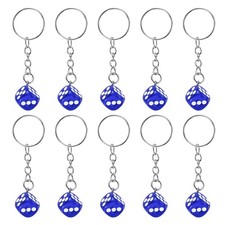 10Pcs Resin Lucky Dice Keychain Charm Keyrings with Pendants, Blue