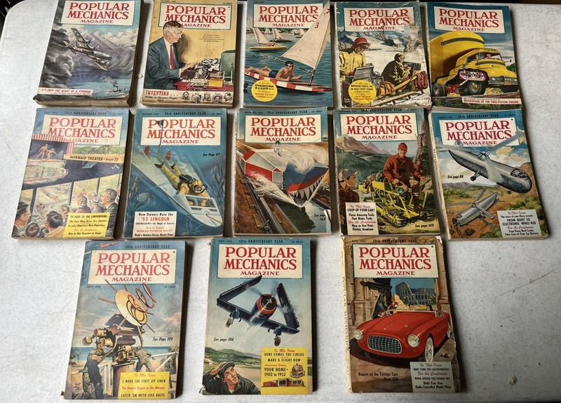Lot of 13 Vintage Popular Mechanics Magazines 1950s