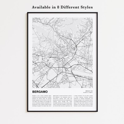 Bergamo City Map Print, Italy Travel Poster, Modern Map, Wall Decor Art