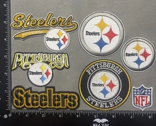 LOT OF 7 PITTSBURGH STEELERS IRON ON EMBROIDERED PATCHES