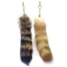 LAIDIC 2pcs Fluffy Raccoon Tail Keychain,cat tail Faux Fur, Realistic Animal ...