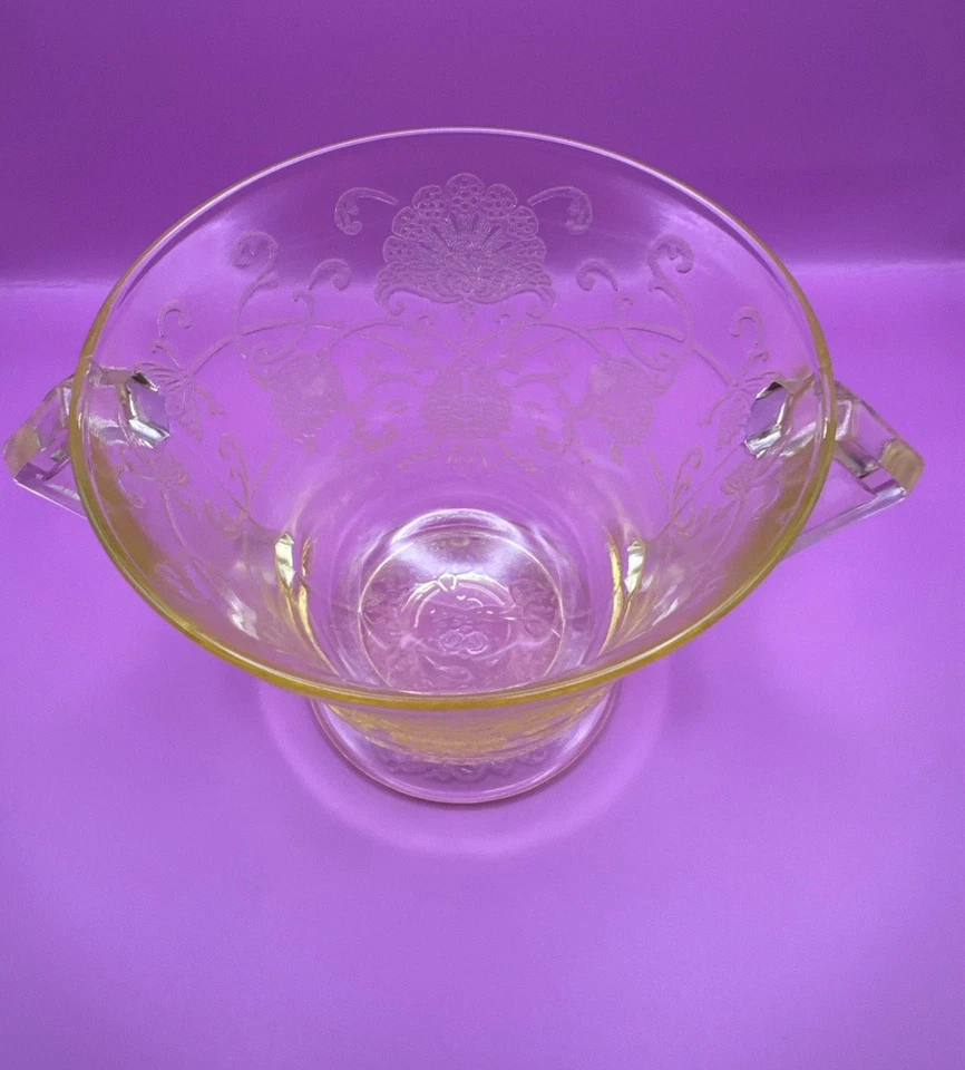 Hazel Atlas Florentine #2 Poppy Sugar Bowl Depression Glass Yellow - Image 4 of 4