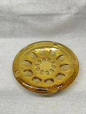 Vintage Mid Century Modern MCM Heavy Amber Glass Cigar Cigarette Ashtray Round