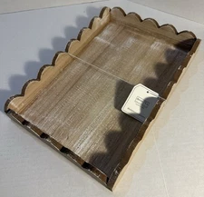 Brand New - 13” X 9” X 2” Wood Scallop Tray -  Natural Wood