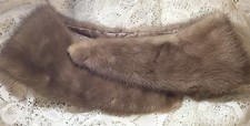 Vintage Mink Fur Collar Stole Brown Satin Lined Wrap 30" Glam Full w/Nice Sheen