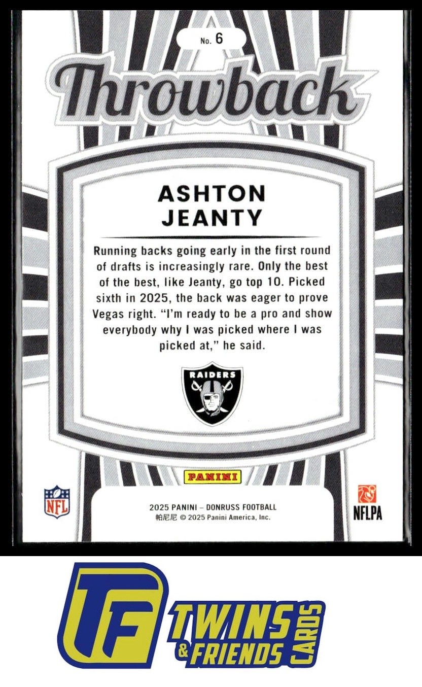 2025 Donruss #6 Ashton Jeanty Rated Rookies Throwback