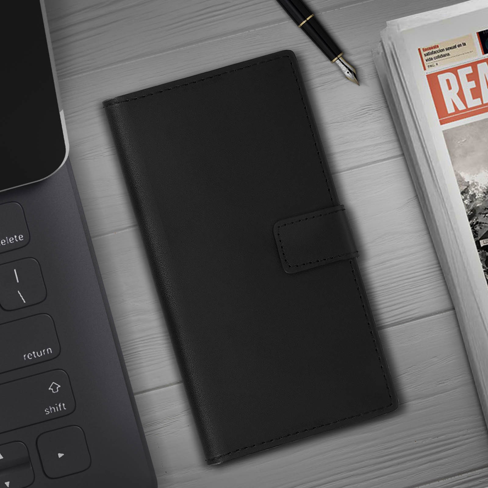 Étui folio en cuir pour Galaxy Note 10 Plus noir avec support vidéo intégré