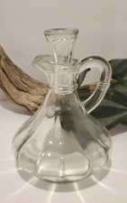 Vintage Clear Glass Oil and Vinegar Cruet Bottle w Stopper 4.75" Tall