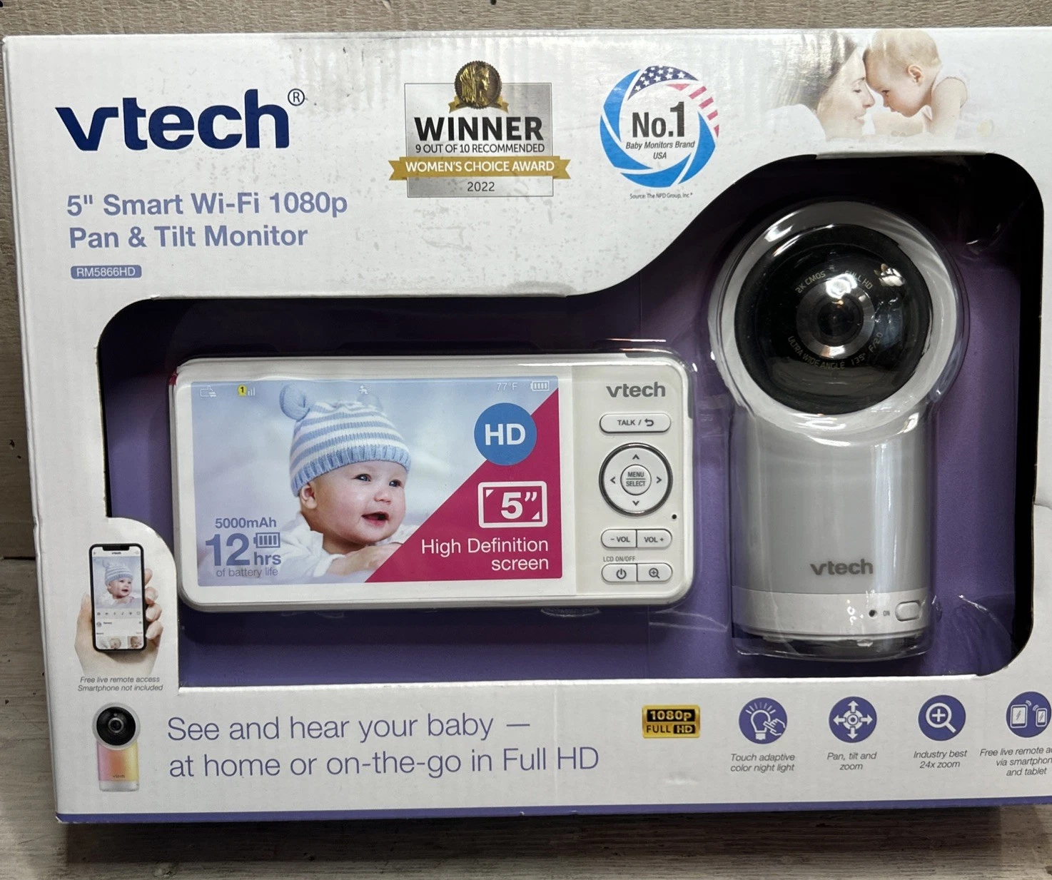 New Vtech RM7866HD Pan & Tilt Video Baby Monitor 5” Screen (c)