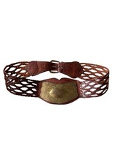 Moroccan Style Vintage Unisex Leather Medallion Vintage Brass Etched Plated Belt