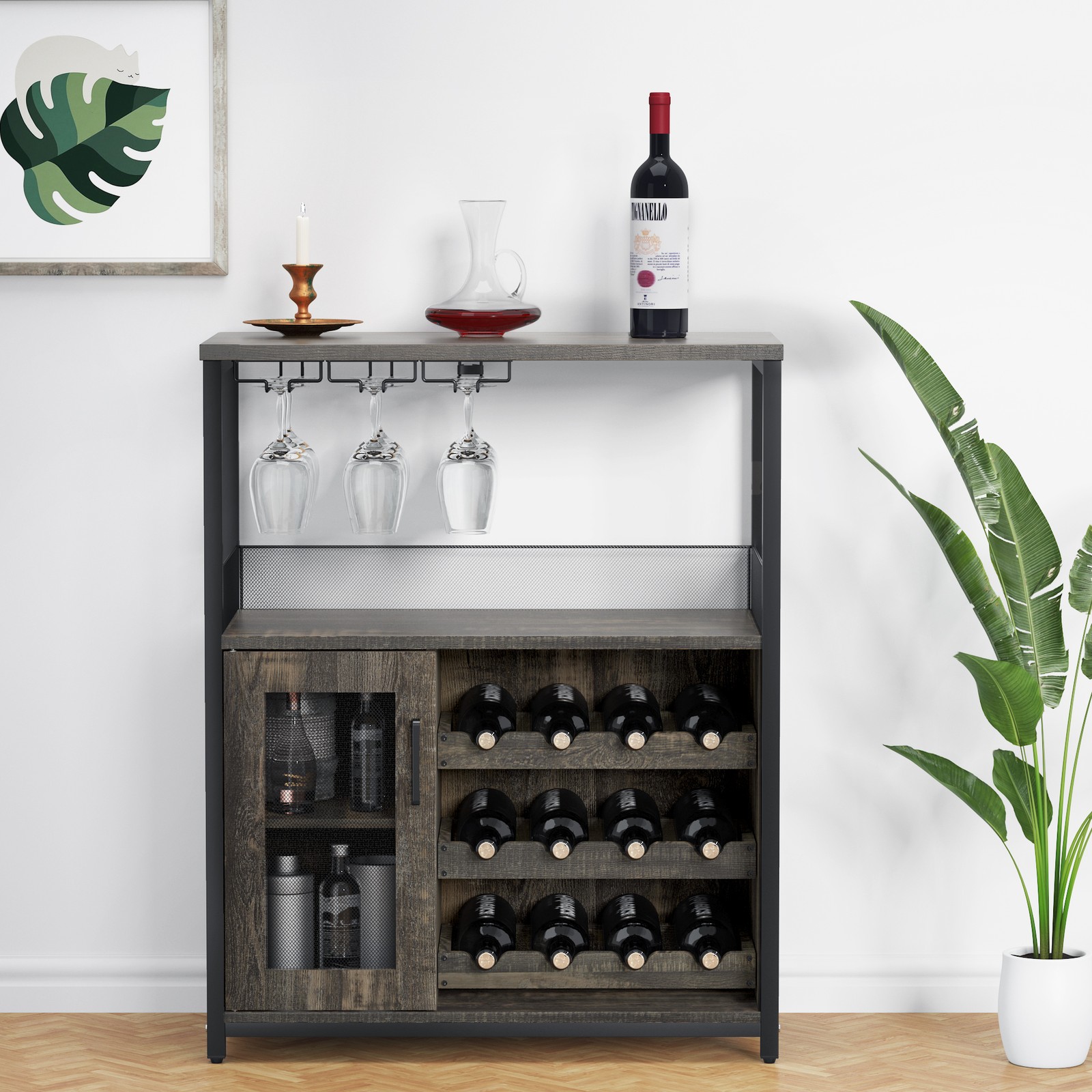 Wine Rack Cabinet With Removable Wine Shelves Offers Space For 12 Bottles, New