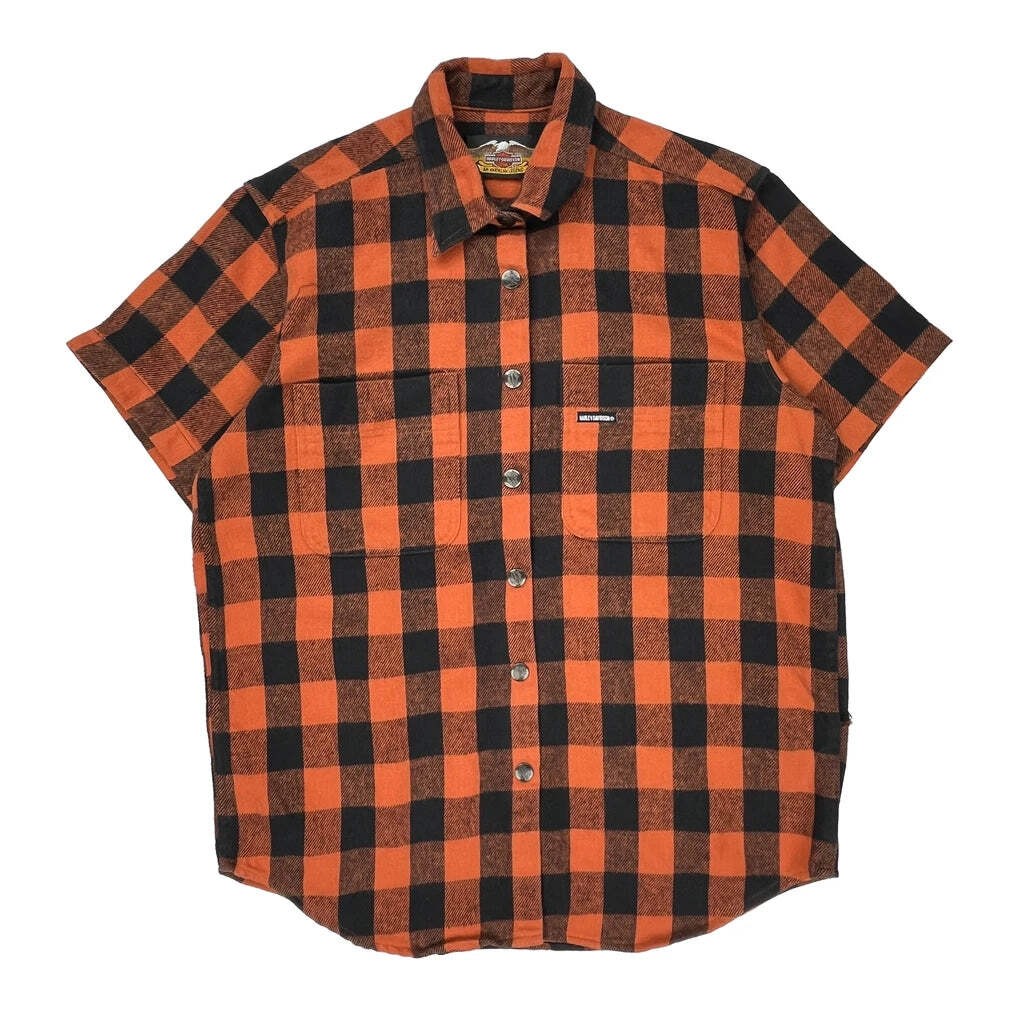 Harley Davidson Checked Short Sleeve Shirt - Large Black Cotton