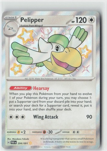 Pelipper 204/091 Shiny Rare Paldean Fates Pokemon Holo Near Mint