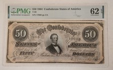 1864 $50 Confederate States of America - T-66 - PMG 62 Uncirculated