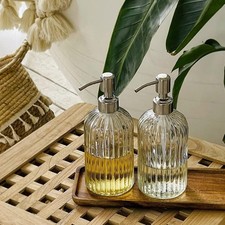 Crystal Bath Room Vanity Lotion Dispenser Pump Clear Glass Soap Bottle Silver