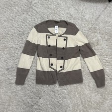 LOFT Sweater Womens Size Small Off White Tan Stripe Knit Long Sleeve Buttons