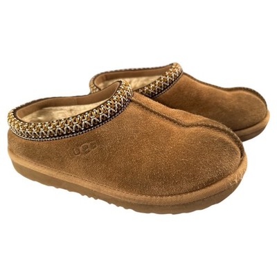 UGG Tasman Youth Kids Size 2 Chestnut Suede Shearling Fur Lined Slippers