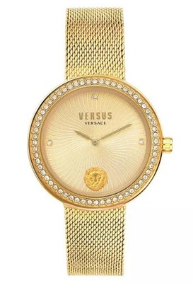 Versus Versace Lea Womens Gold Tone Swarovski Crystal Watch 35mm VSPEN2324