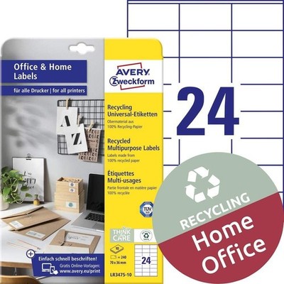 AVERY Zweckform LR3475-10 Recycling Labels (240 Address Labels, 70 x 36 mm on A4