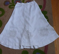 Edwardian Art Nouveau Titanic Skirt White Linen Embroidered Lace Inserts