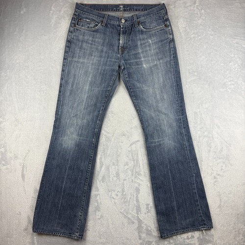 7 For All Mankind Jeans Mens 33x34 Blue Bootcut Denim Made in USA Distressed