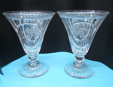 ANTIQUE PAIR CUT GLASS VASES WITH DECORATION AND CUTTING EARLY
