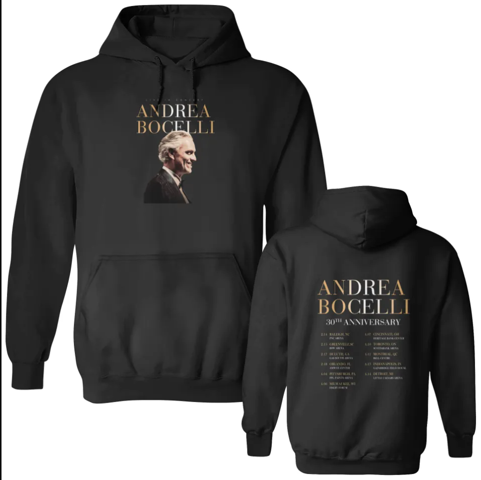 2 sided hoodie, Andrea Bocelli 30th Anniversary Tour 2024 Hoodie, gift for fans