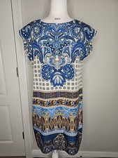 CATO Blue Multicolor PAISLEY Printed Shift Dress Size Medium M Short Sleeve