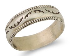 Navajo Hand Stamped Band 925 Silver 6.0 mm Native Artist Size 7.5 C.80's