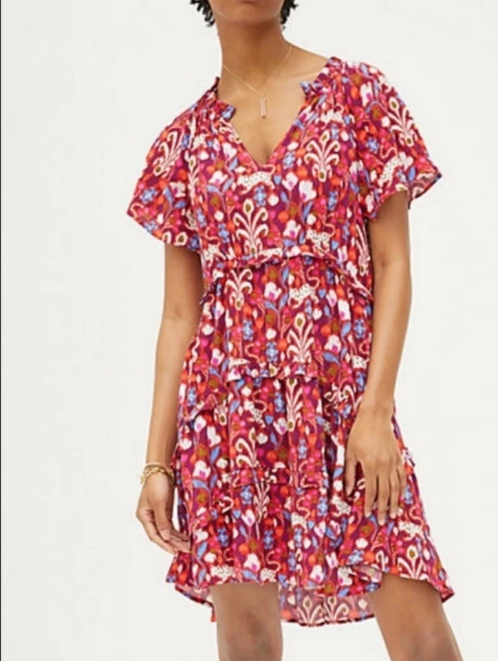 Vestido Anthropologie Robin para mujer pequeño en capas cachemir floral rojo Foto 2 de 4